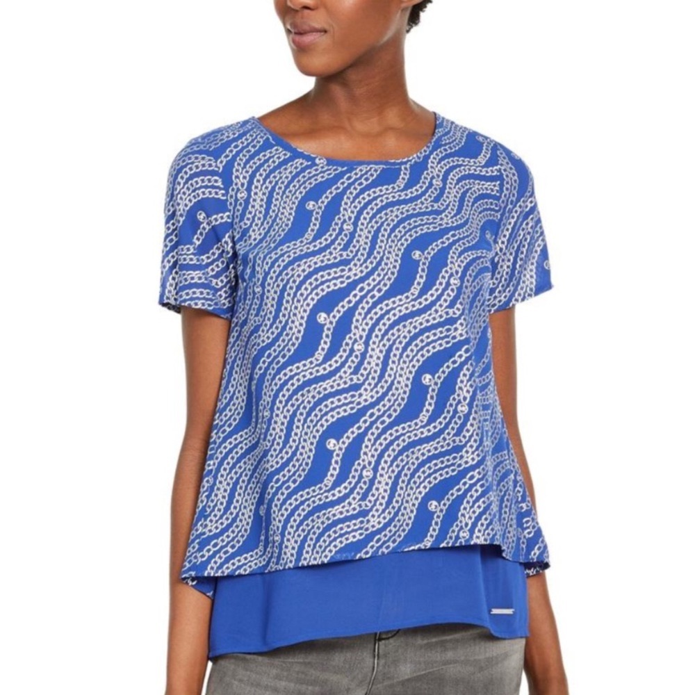 Michael Kors Blue Twilight Chain Printed Blouse
